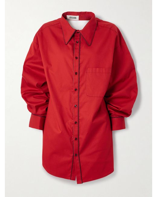Christopher John Rogers Red Open-Back Cotton-Twill Shirt