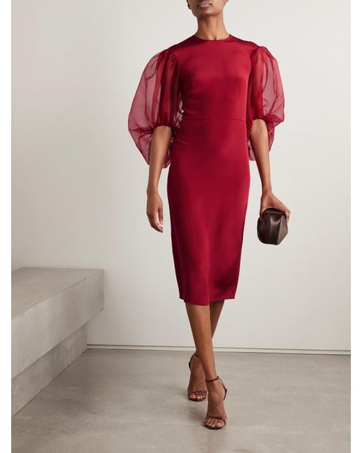 Altuzarra Red Danielle Silk-Cady And Organza Midi Dress