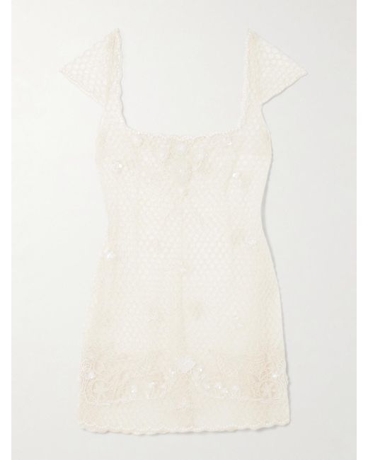 Clio Peppiatt Natural Cora Embellished Tulle Mini Dress