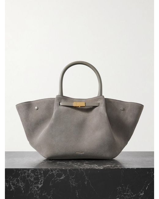 DeMellier London Gray New York Midi Leather-Trimmed Suede Tote
