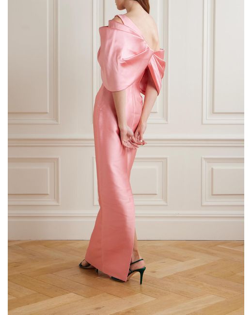 Solace London Pink Davina Schulterfreie Robe Aus Faille Mit Raffungen