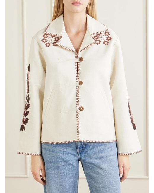 Alix Of Bohemia Natural Western Cactus Bead-Embellished Textured-Silk Jacket