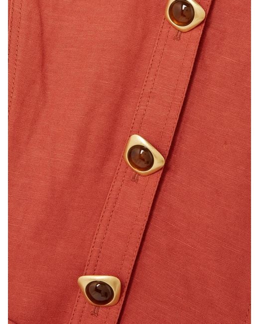 Robe-Chemise Longue En Lin Mélangé À Ornements Et À Ceinture Aje. en coloris Red