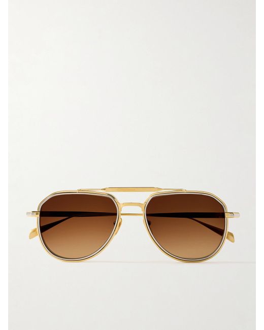 Jacques Marie Mage Brown Commander Aviator-Style Titanium Sunglasses