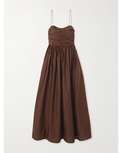 Matteau Brown Gathered Organic Cotton-Poplin Midi Dress