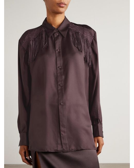 DIOTIMA Purple Epaulette Crochet-Trimmed Fringed Silk-Twill Shirt