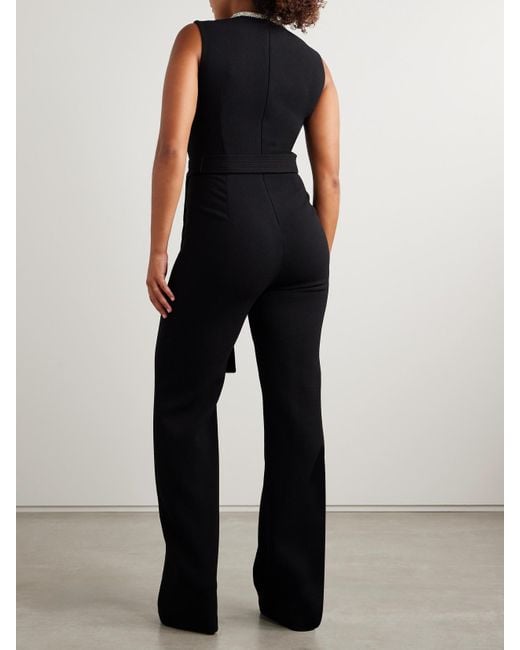Adam Lippes Black Barclay Belted Embellished Wool-Crepe Jumpsuit