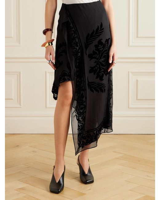 Etro Black Asymmetrischer Rock Aus Devoré-Samt Mit Wickeleffekt