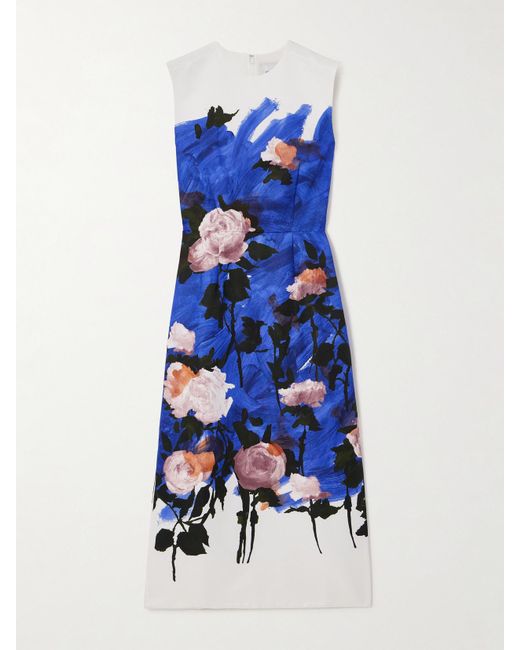 Erdem Blue Midikleid Aus Faille Aus Einer Baumwollmischung Mit Print