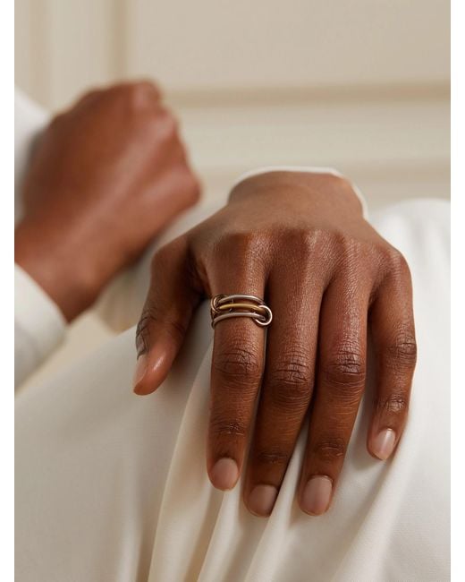 Spinelli Kilcollin Natural Solarium Set Of Three 18-Karat And Rose And Sterling Rings