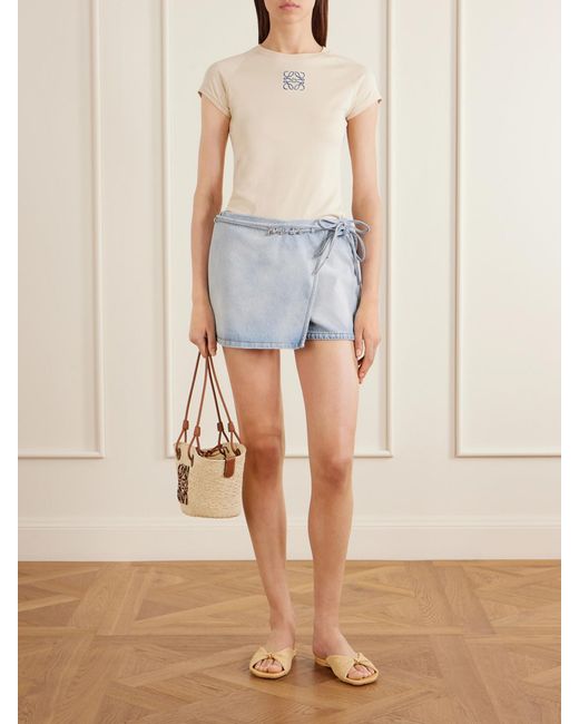 Loewe Natural Paula's Ibiza Anagram Basket Leather-Trimmed Raffia Shoulder Bag