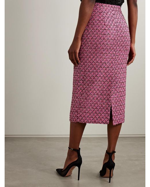 Alessandra Rich Purple Sequin-Embellished Tweed Midi Skirt