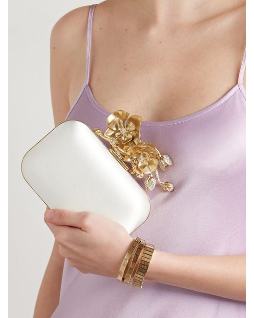 Jimmy Choo Natural Cloud Goldfarbene Clutch Aus Satin Mit Verzierungen