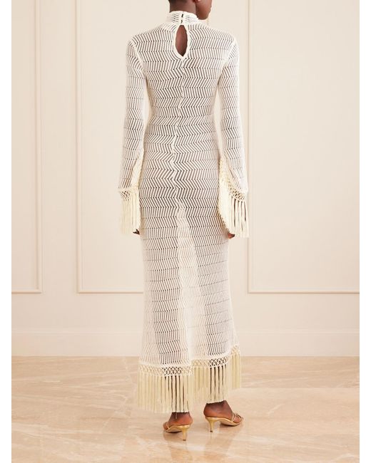 Taller Marmo White New Mexico Fringed Open-Knit Cotton Gown