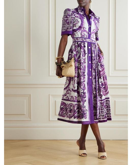 Dolce & Gabbana Purple 'Maiolica' Print Chemisier Dress