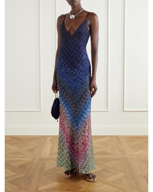 Missoni Blue Striped Crochet-Knit Maxi Dress