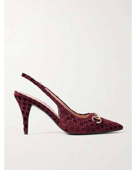 Gucci Pink Erin Slingback-Pumps Aus Devoré-Samt Mit Horsebit-Detail