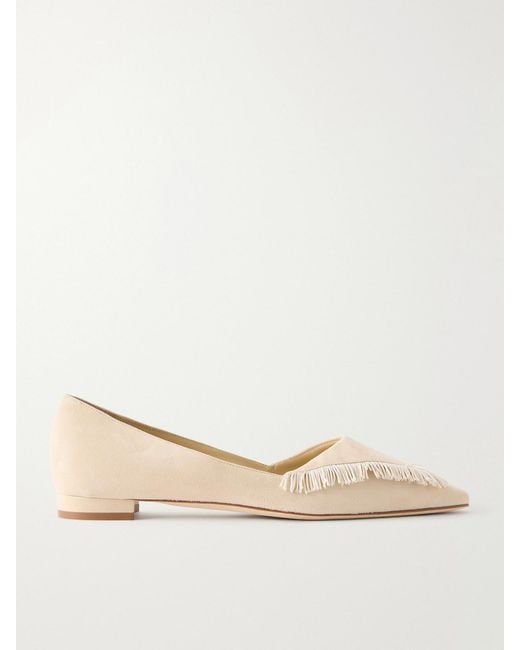 Manolo Blahnik Natural Paletotflat Fringed Suede Ballet Flats