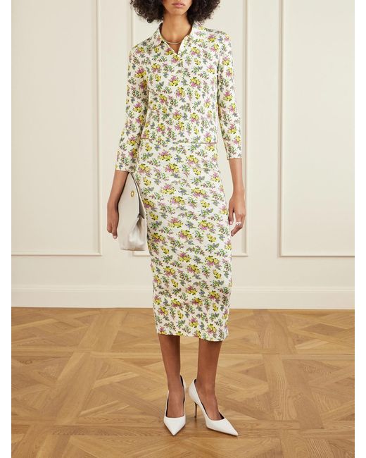 Dolce & Gabbana Metallic Floral-Print Ribbed-Knit Midi Skirt