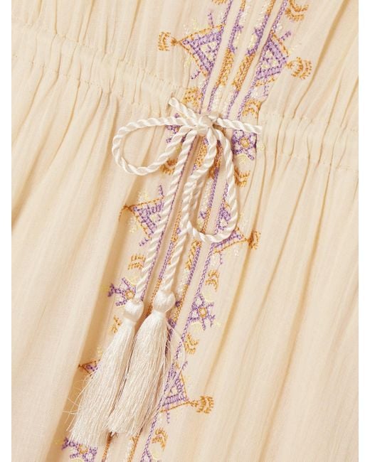 Isabel Marant Natural Siana Midikleid Aus Baumwollgaze Mit Stickereien Und Bindegürtel