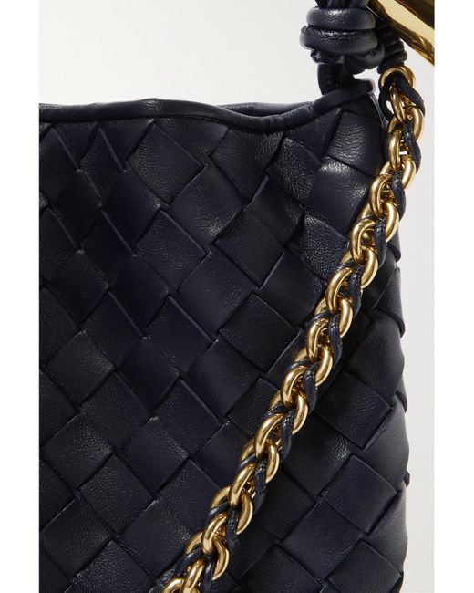 Bottega Veneta Blue Sardine Small Intrecciato Leather Shoulder Bag With Chain