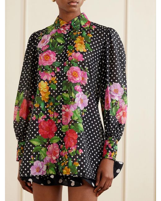 Charo Ruiz Gray Ronda Printed Cotton-Blend Voile Blouse
