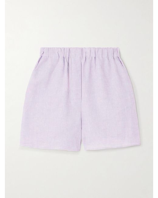 Loro Piana Purple Angelo Linen Straight-Leg Shorts