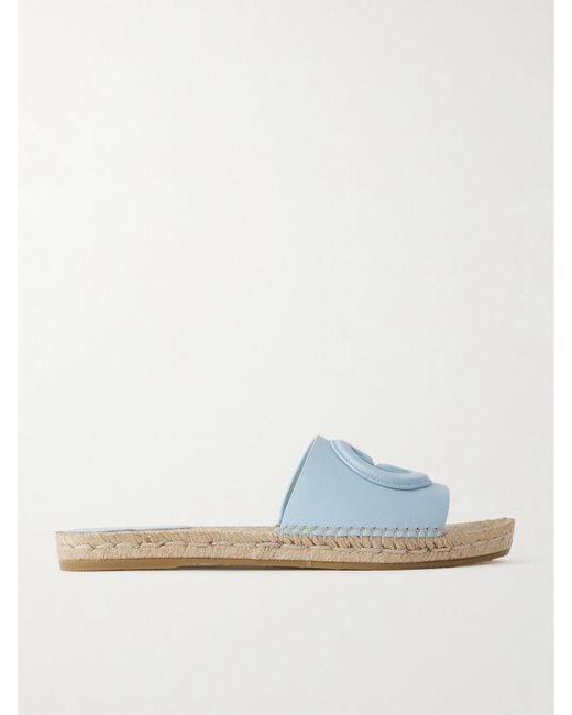 Gucci Blue Cutout Leather Espadrille Slides