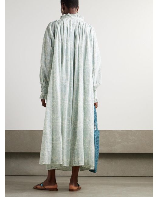 Thierry Colson White Vladia Midikleid Aus Bedrucktem Baumwoll-Voile Mit Troddeln