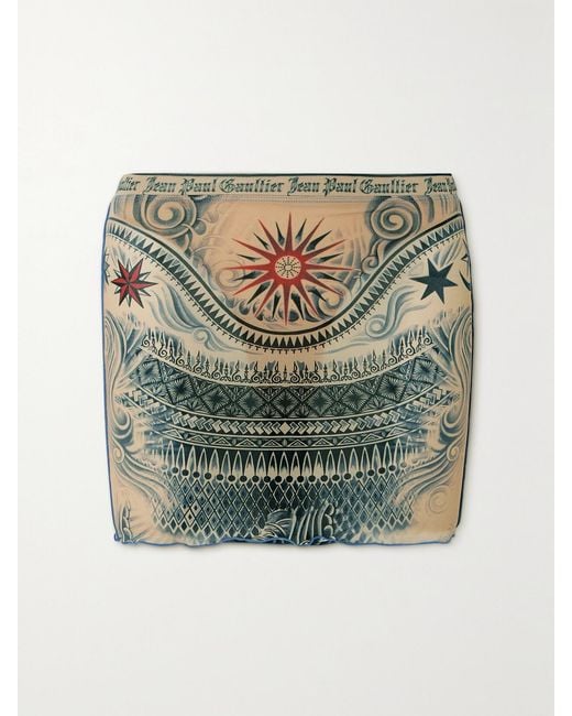 Jean Paul Gaultier Green Printed Stretch-Jersey Mini Skirt