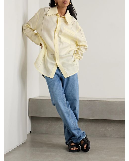 Bottega Veneta Natural Embroidered Linen Shirt
