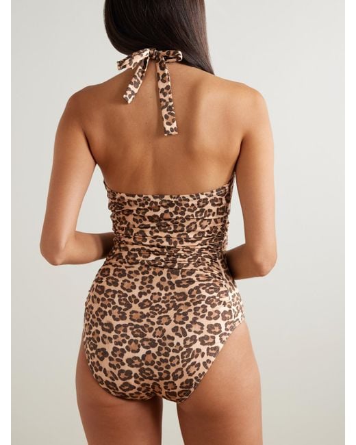 Zimmermann White Wanderlust Cutout Ruched Leopard-Print Swimsuit