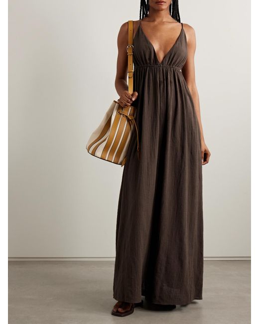 Staud Brown Hanna Maxikleid Aus Baumwollgaze