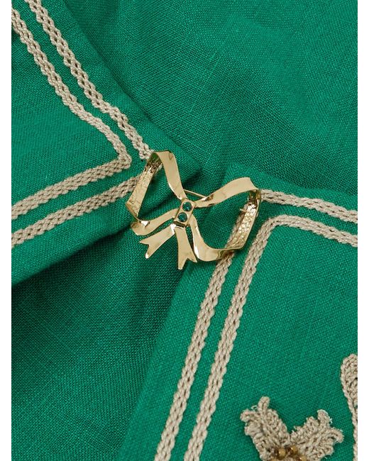 Agua Bendita Green Coralina Esmeralda Appliquéd Embroidered Linen Bustier Top