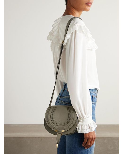 Chloé Gray Marcie Mini Textured-Leather Shoulder Bag