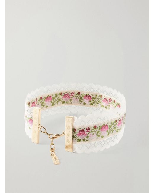 Chloé White Ribbon Lace-Trimmed Floral-Jacquard-Tone Choker