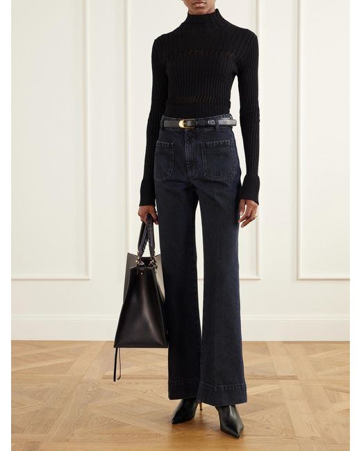 Victoria Beckham Blue Alina Logo-Embroidered High-Rise Flared Jeans