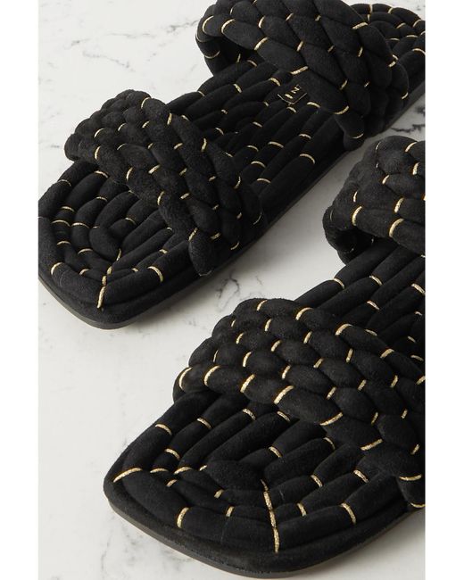 Dries Van Noten Black Woven Metallic Suede Slides