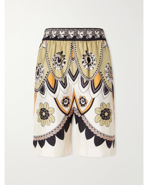 LaDoubleJ Green Palazzo Printed Silk-Twill Shorts