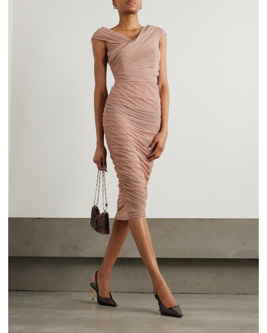 Dolce & Gabbana Pink Ruched Stretch-Tulle Midi Dress