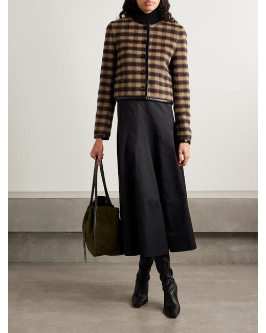 Proenza Schouler Black Helene Jacke Aus Gebürstetem Webstoff Mit Karomuster Und Lederbesätzen