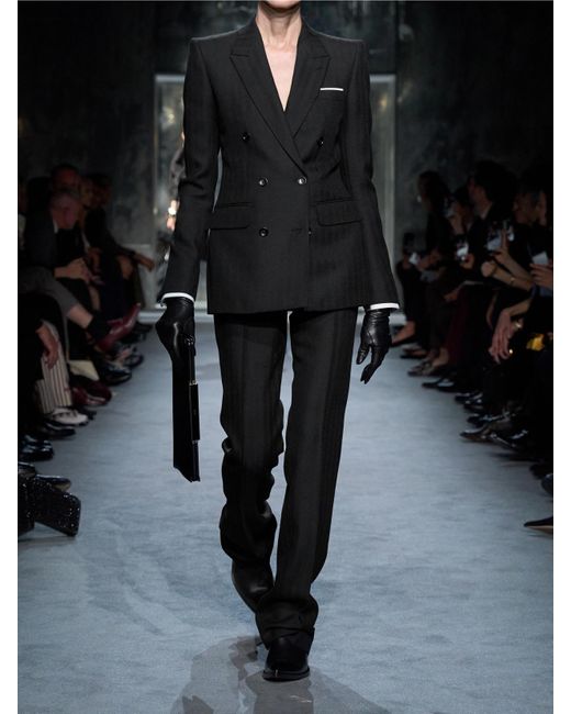Tom Ford Black Herringbone Wool Straight-Leg Pants