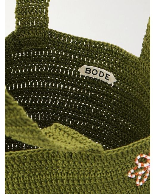 Bode Green Marsh Embellished Crocheted Cotton Tote