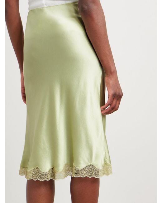 The Row Irene Lace-Trimmed Silk-Charmeuse Skirt in Green | Lyst
