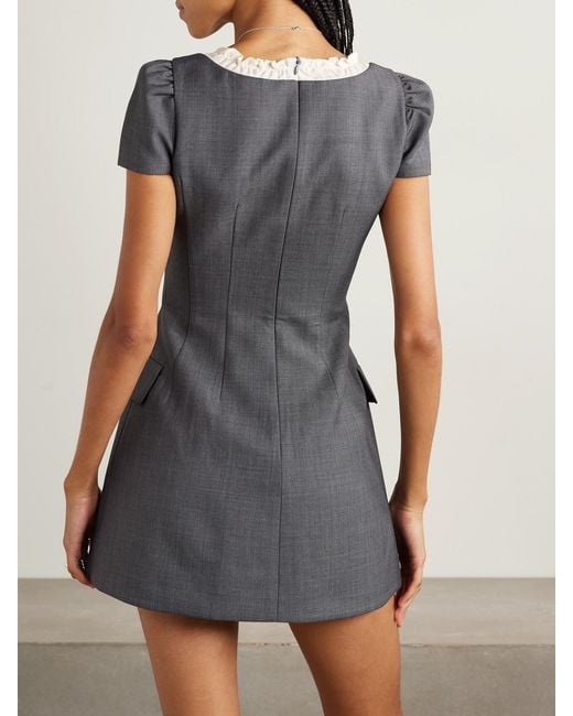 ShuShu/Tong Gray Ruffled Wool-Blend Gauze-Trimmed Twill Mini Dress