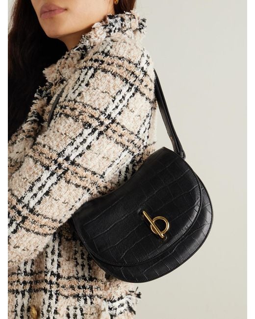 Burberry Black Croc-Effect Leather Shoulder Bag