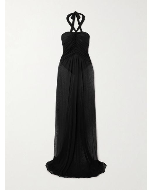 Dolce & Gabbana Black Draped Gathered Organza Halterneck Gown