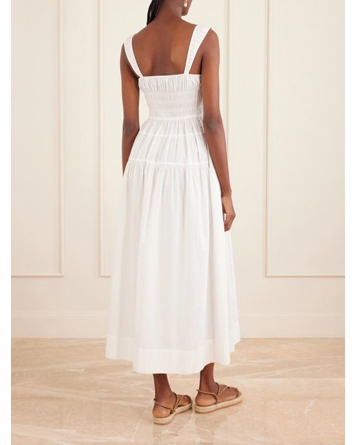Doen White Clover Shirred Organic Cotton-Poplin Midi Dress