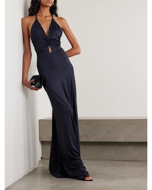 Victoria Beckham Blue Robe Aus Stretch-Satin Mit Raffungen Und Cut-Out