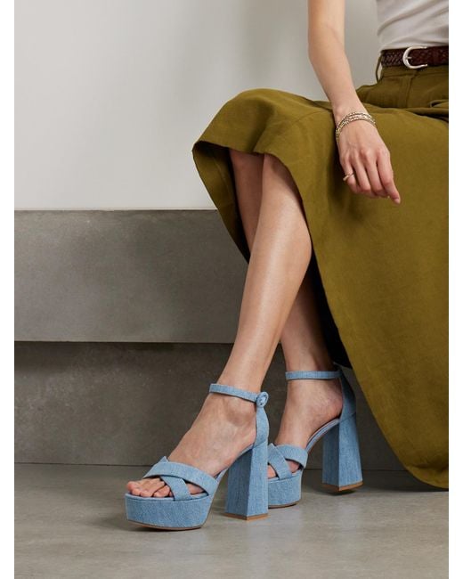 Amazon.com | Women's Denim Chunky Heels Sandals Jean Platform Round Peep  Toe 4.8